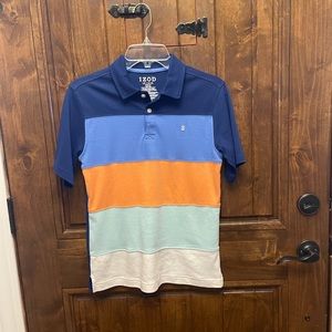 Izod polo, boys, size L, color blue with white, aqua, orange, light blue stripe
